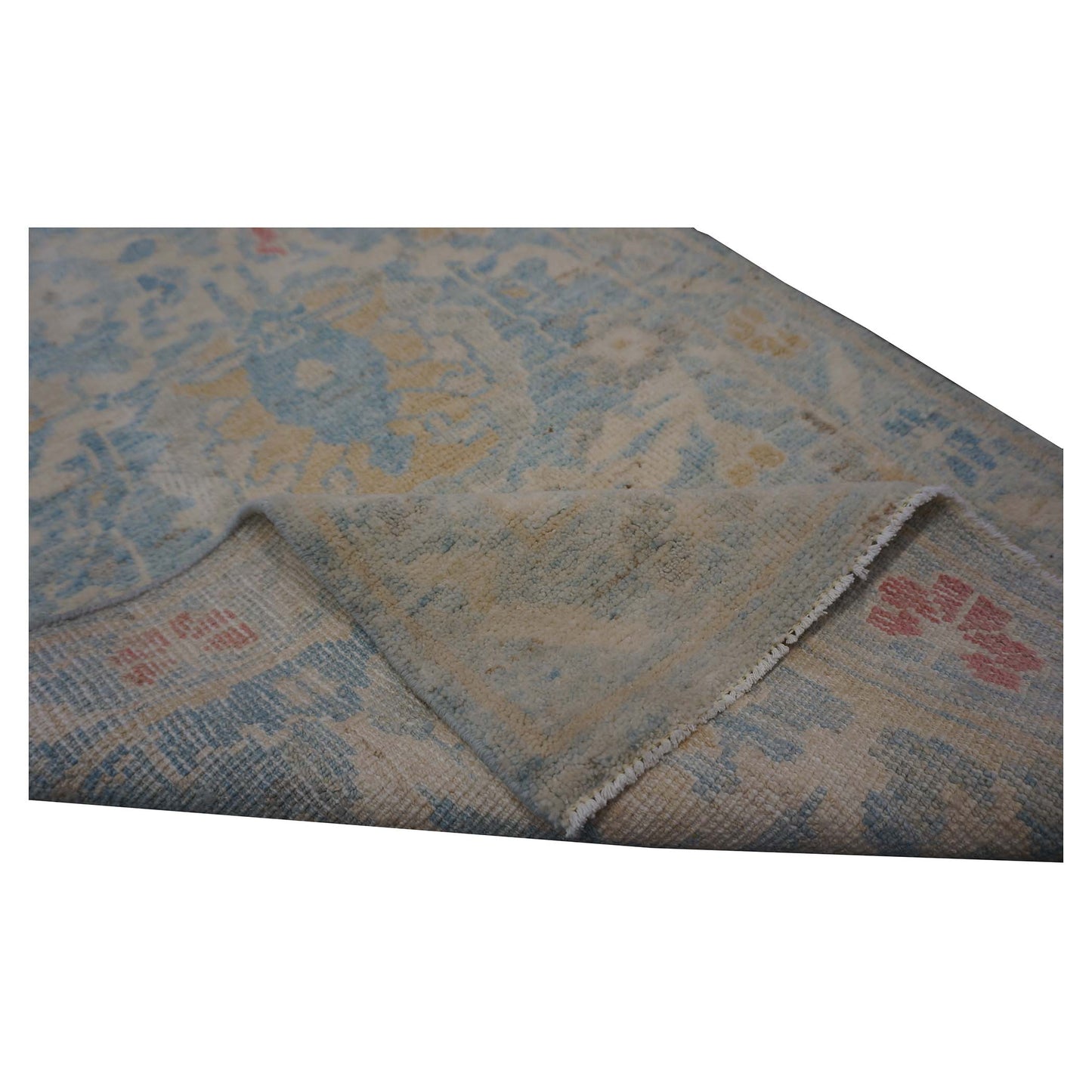 Turkish Sultanabad Wool 3x14 Tan & Light Blue Handmade Runner Rug #1144197