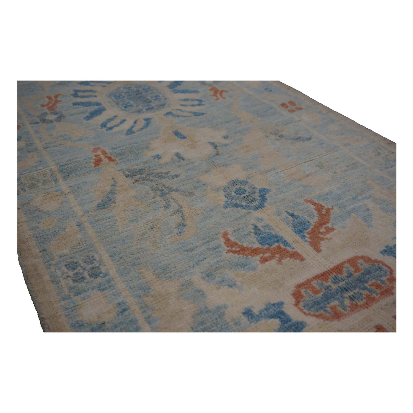 Turkish Sultanabad Wool 3x15 Tan & Light Blue Handmade Runner Rug #1144199