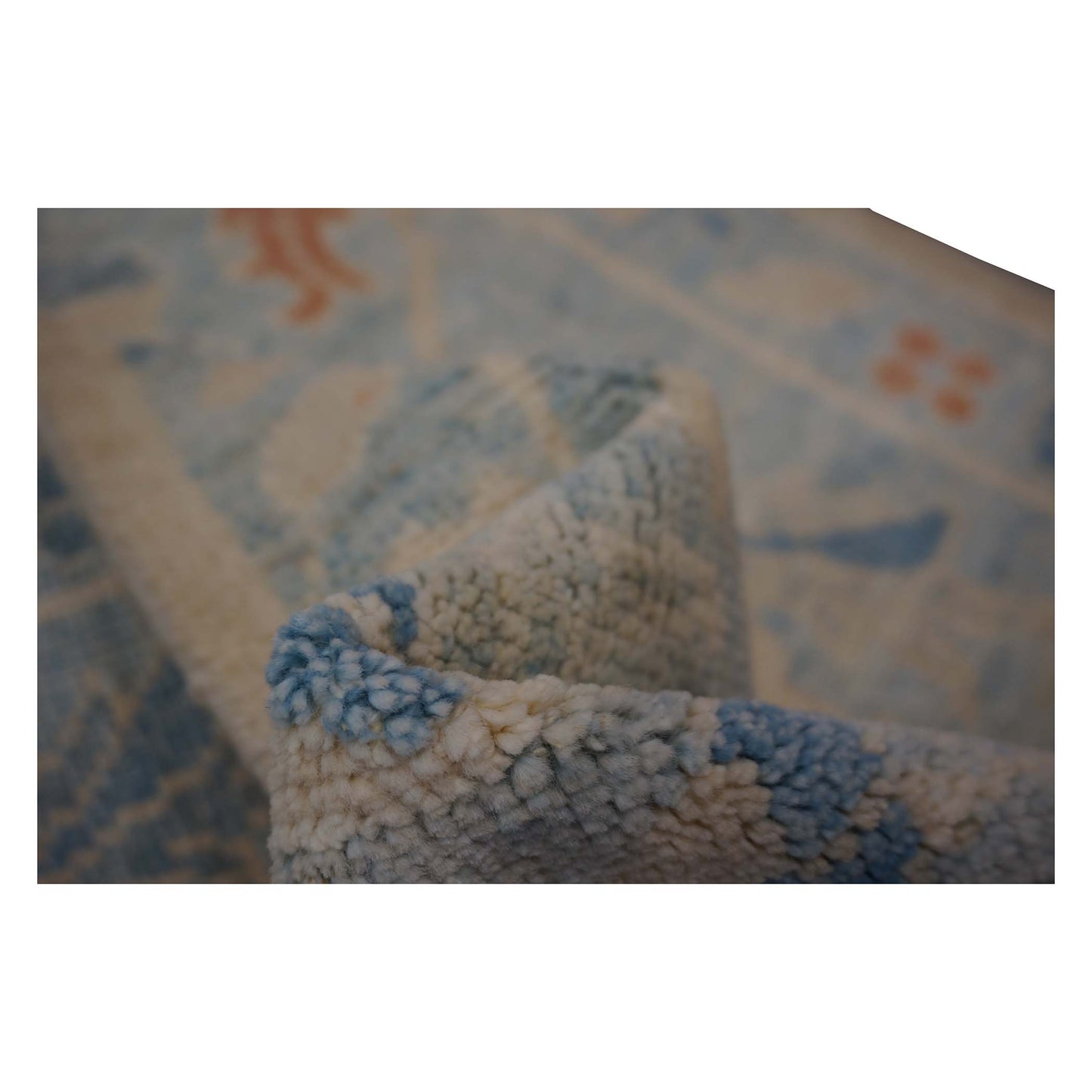 Turkish Sultanabad Wool 3x15 Tan & Light Blue Handmade Runner Rug #1144199