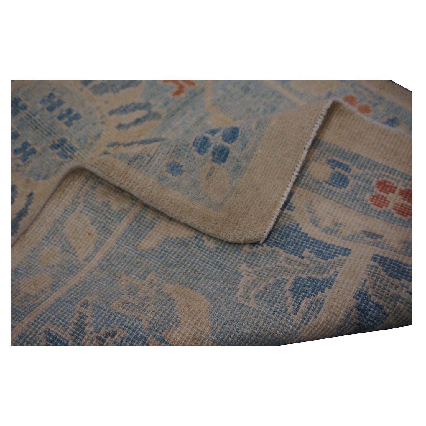 Turkish Sultanabad Wool 3x15 Tan & Light Blue Handmade Runner Rug #1144199