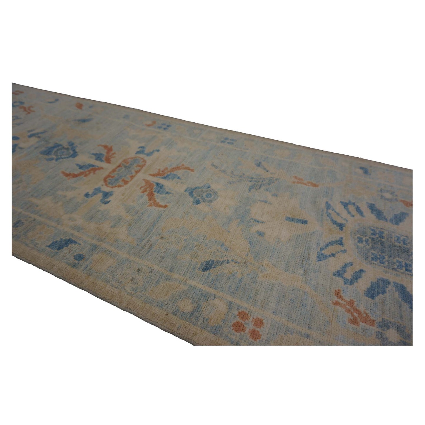 Turkish Sultanabad Wool 3x15 Tan & Light Blue Handmade Runner Rug #1144199