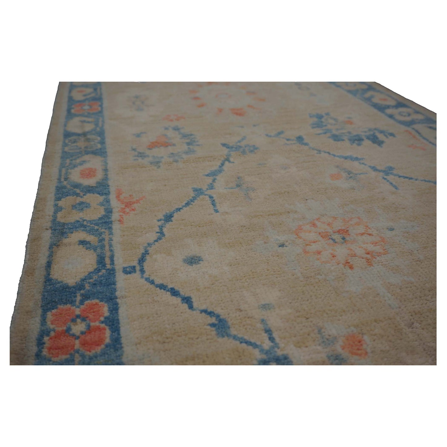 Turkish Sultanabad Wool 3x14 Tan & Blue Handmade Runner Rug #1144206