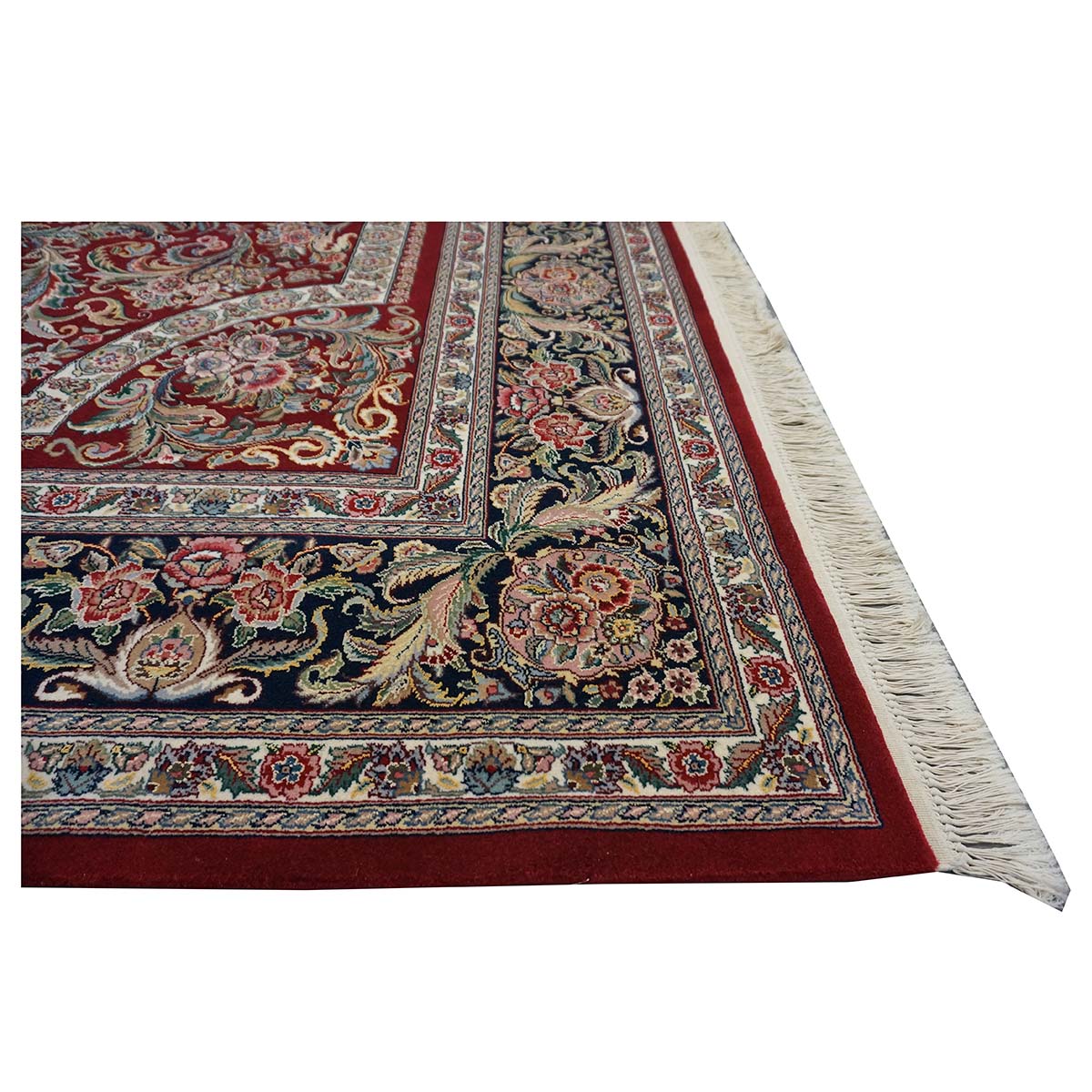Sino-Persian Tabriz Wool & Silk 9x12 Red & Navy Handmade Area Rug #1144228