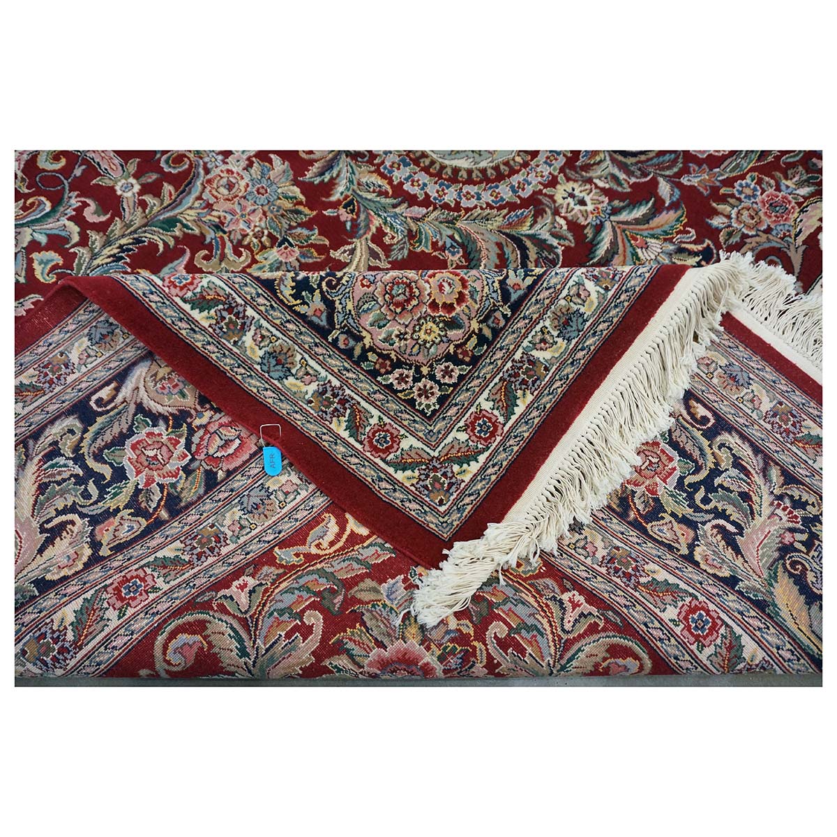 Sino-Persian Tabriz Wool & Silk 9x12 Red & Navy Handmade Area Rug #1144228