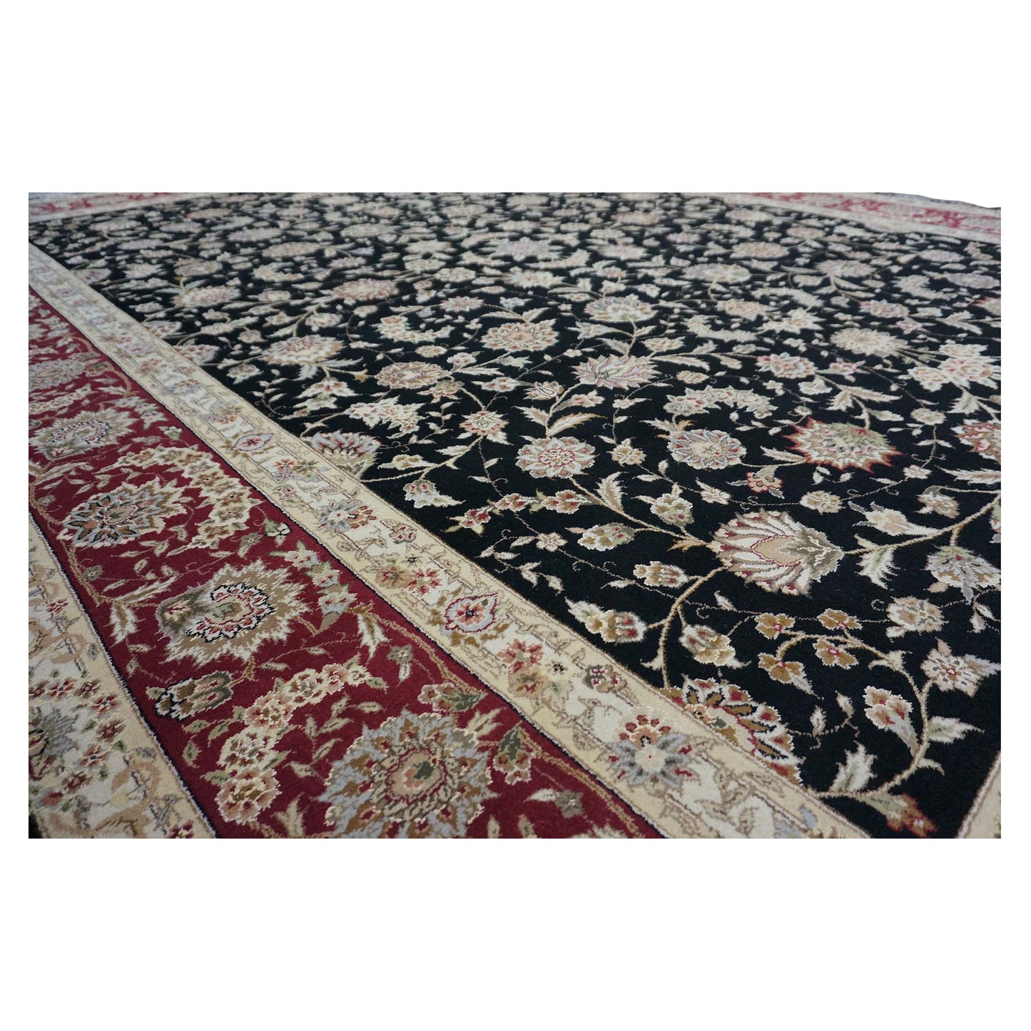 Sino-Persian Tabriz Wool & Silk 9x12 Black & Red Handmade Area Rug #1144230