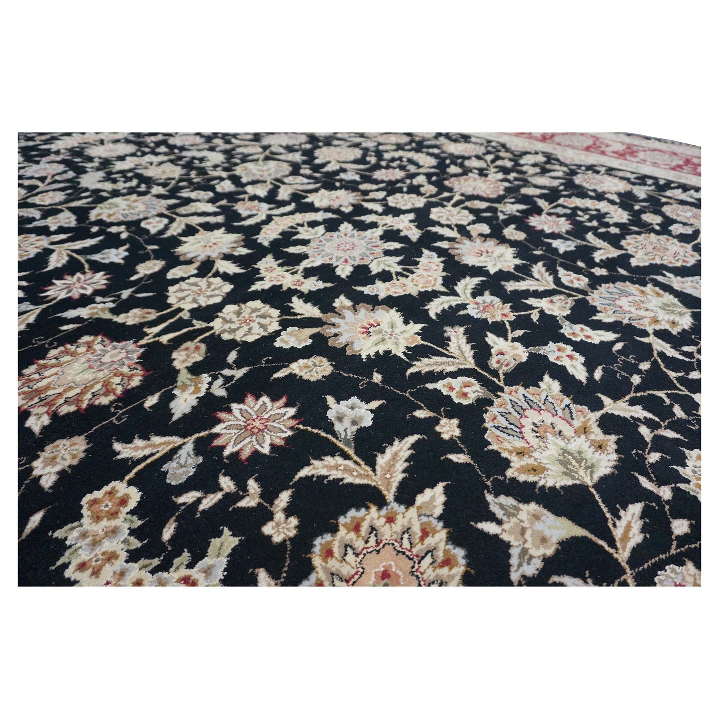 Sino-Persian Tabriz Wool & Silk 9x12 Black & Red Handmade Area Rug #1144230