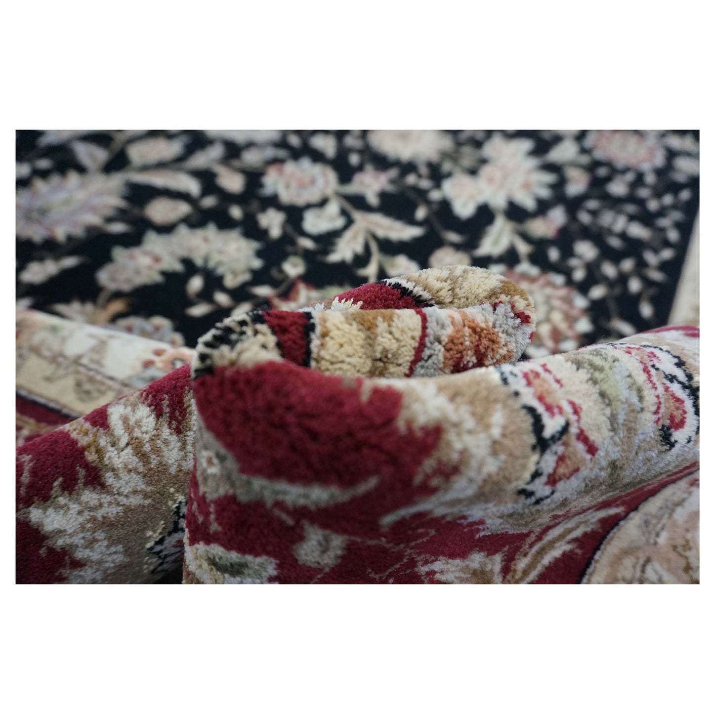 Sino-Persian Tabriz Wool & Silk 9x12 Black & Red Handmade Area Rug #1144230