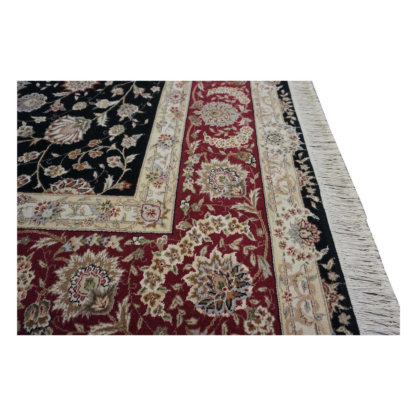 Sino-Persian Tabriz Wool & Silk 9x12 Black & Red Handmade Area Rug #1144230