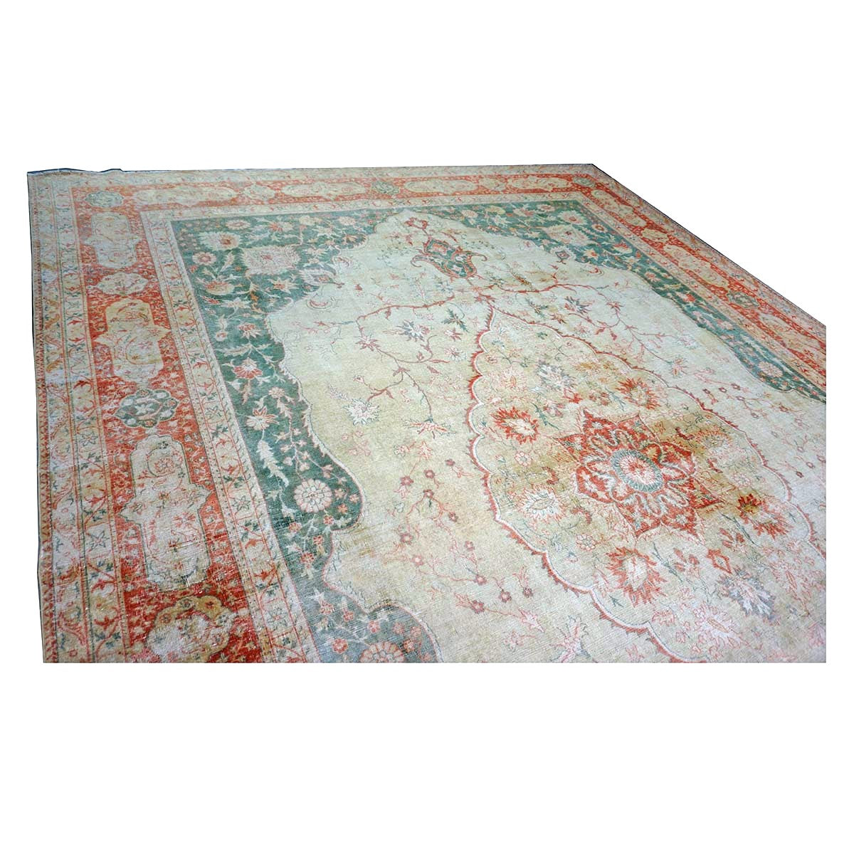 Antique Turkish Sivas Wool 14x19 Ivory, Blue & Red Handmade Oversized Area Rug #1144248