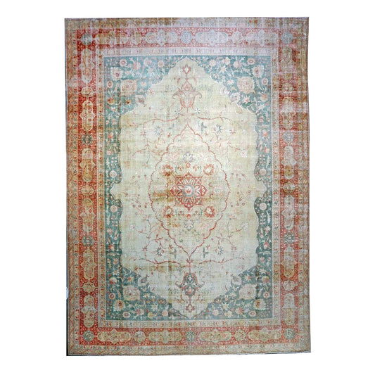 Antique Turkish Sivas Wool 14x19 Ivory, Blue & Red Handmade Oversized Area Rug #1144248