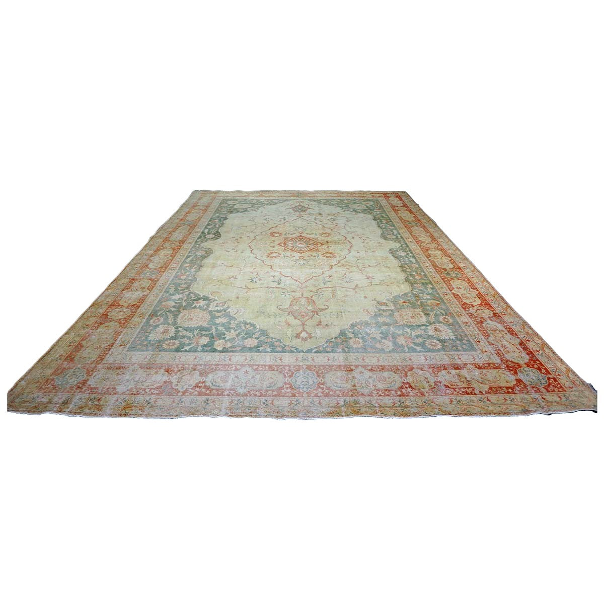 Antique Turkish Sivas Wool 14x19 Ivory, Blue & Red Handmade Oversized Area Rug #1144248