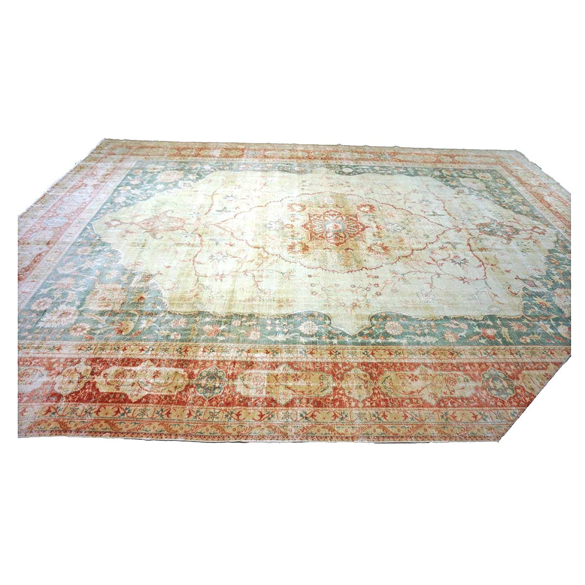 Antique Turkish Sivas Wool 14x19 Ivory, Blue & Red Handmade Oversized Area Rug #1144248