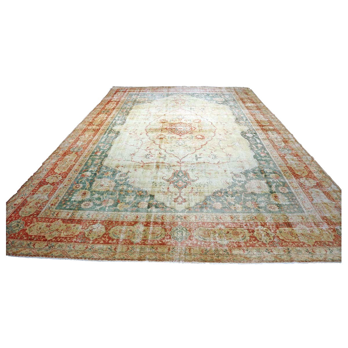 Antique Turkish Sivas Wool 14x19 Ivory, Blue & Red Handmade Oversized Area Rug #1144248