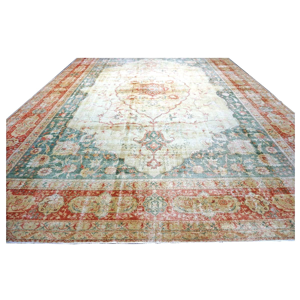 Antique Turkish Sivas Wool 14x19 Ivory, Blue & Red Handmade Oversized Area Rug #1144248