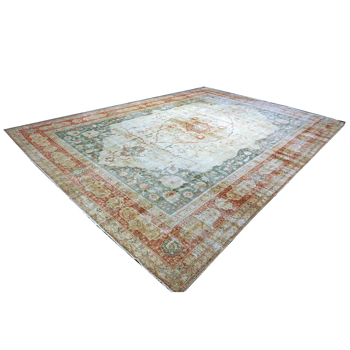 Antique Turkish Sivas Wool 14x19 Ivory, Blue & Red Handmade Oversized Area Rug #1144248