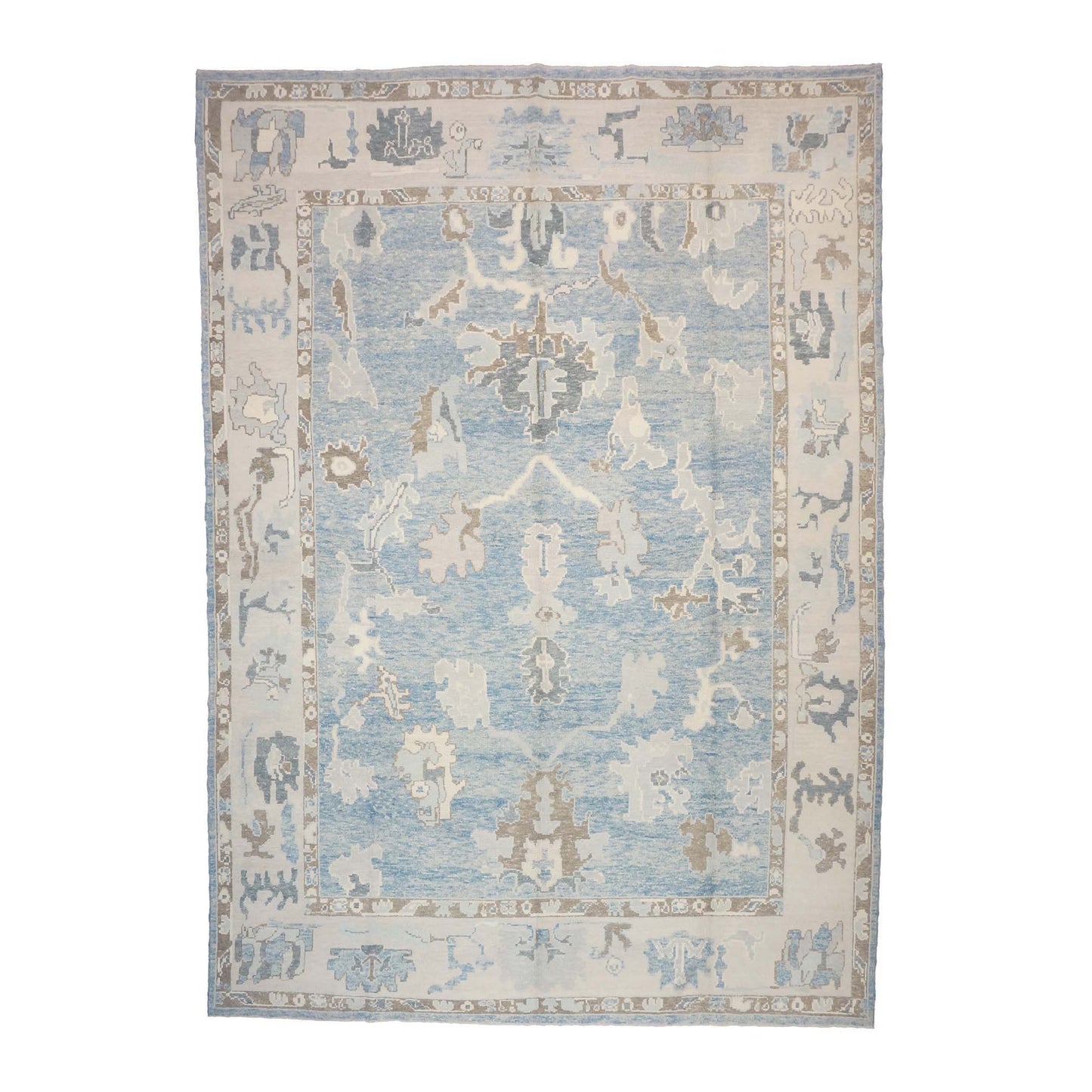 Turkish Oushak Wool 11x16 Soft Blue, Taupe & Ivory Handmade Area Rug #1144310