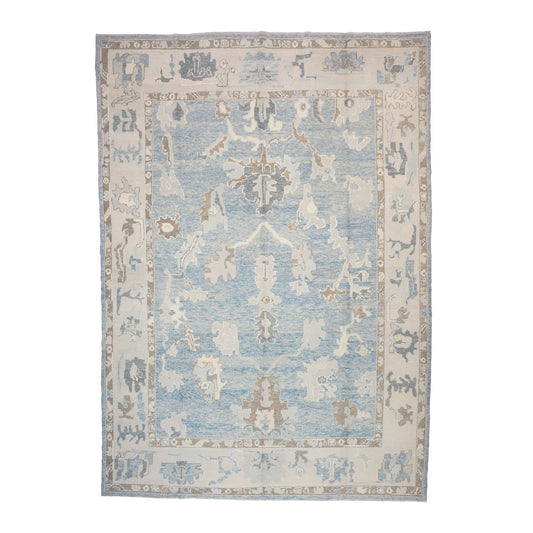 Turkish Oushak Wool 11x16 Soft Blue, Taupe & Ivory Handmade Area Rug #1144310