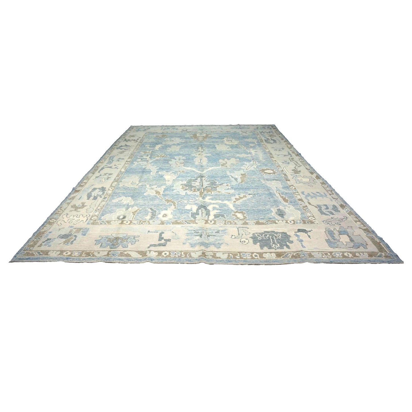 Turkish Oushak Wool 11x16 Soft Blue, Taupe & Ivory Handmade Area Rug #1144310