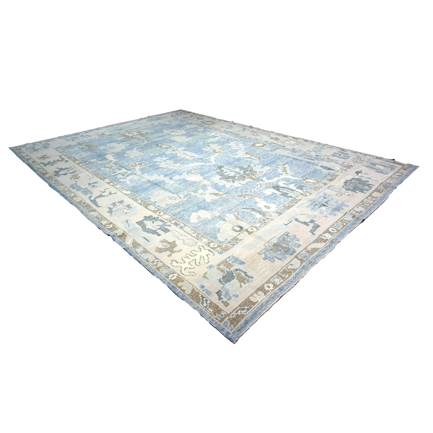 Turkish Oushak Wool 11x16 Soft Blue, Taupe & Ivory Handmade Area Rug #1144310