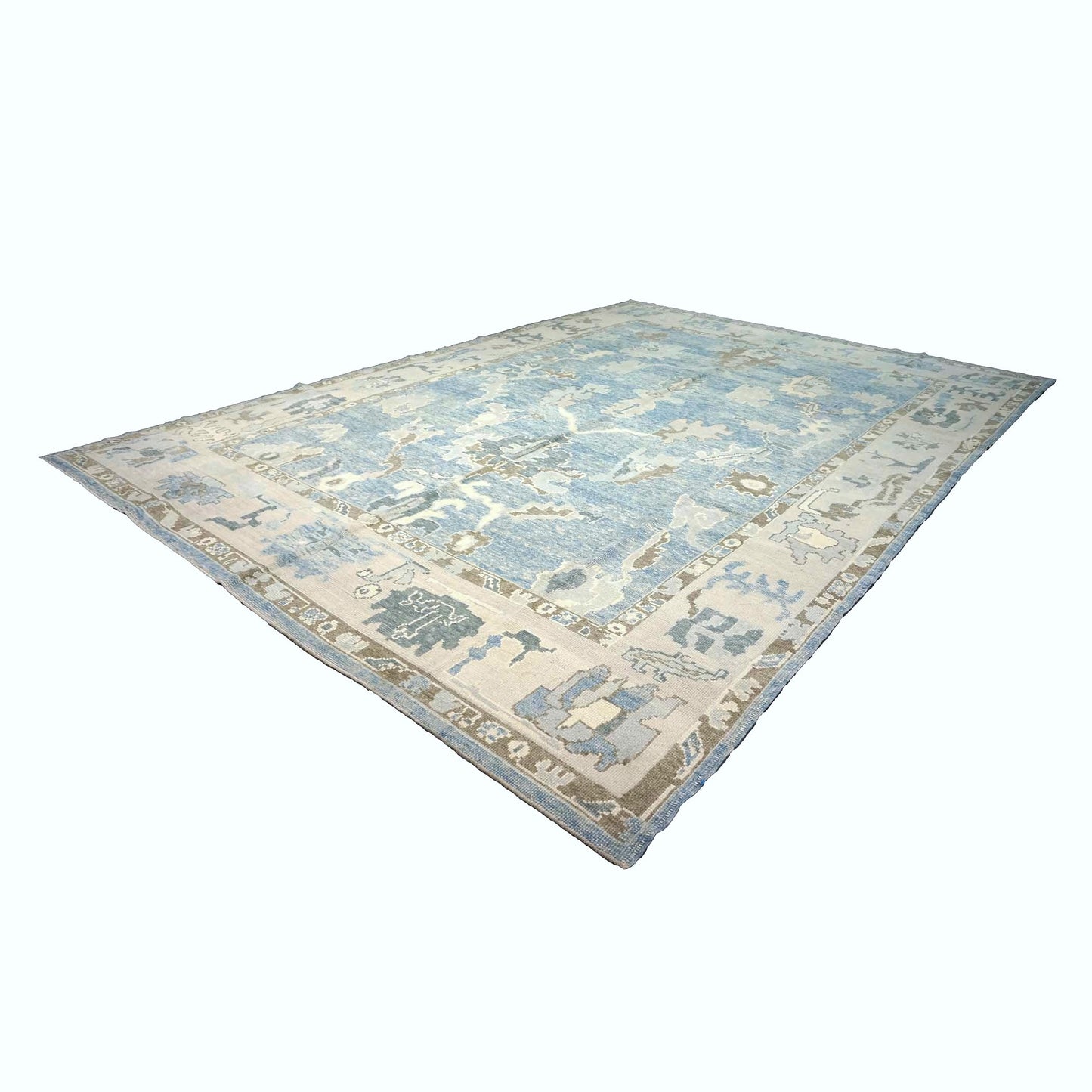 Turkish Oushak Wool 11x16 Soft Blue, Taupe & Ivory Handmade Area Rug #1144310