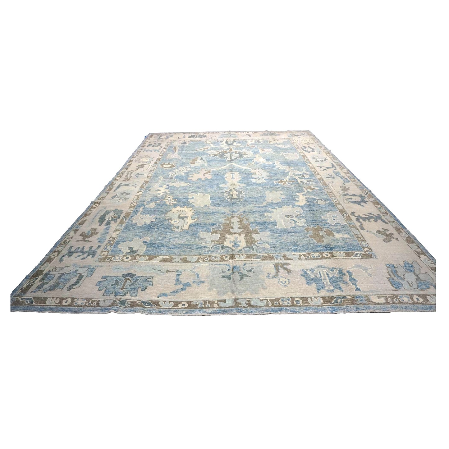 Turkish Oushak Wool 11x16 Soft Blue, Taupe & Ivory Handmade Area Rug #1144310