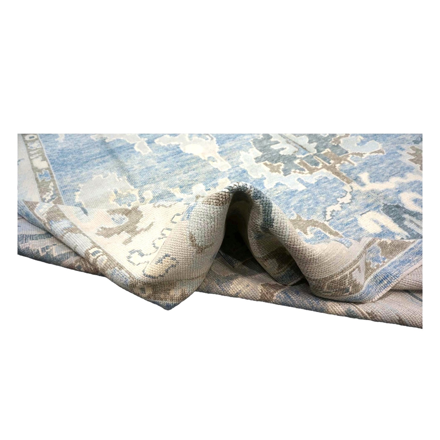 Turkish Oushak Wool 11x16 Soft Blue, Taupe & Ivory Handmade Area Rug #1144310