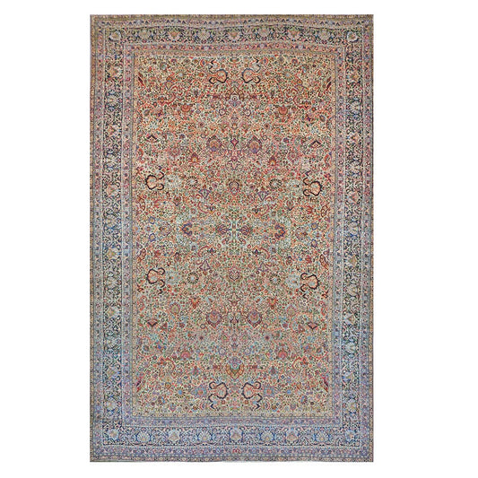Antique Persian Kerman Lavar Wool 14x22 Ivory & Multicolored Handmade Oversized Area Rug #1144363