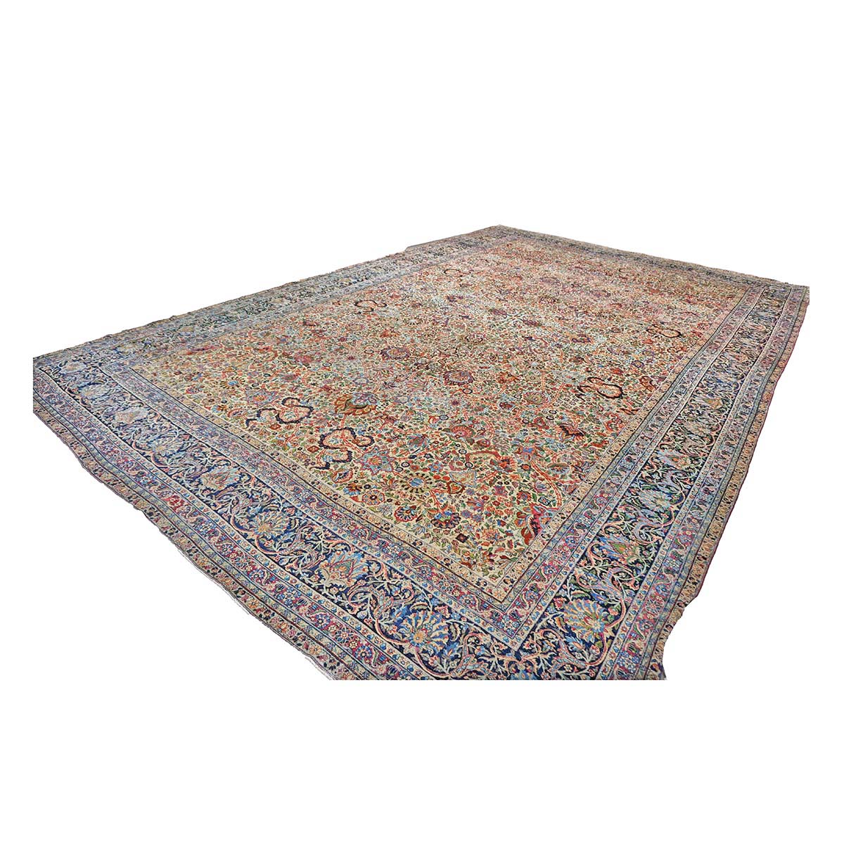 Antique Persian Kerman Lavar Wool 14x22 Ivory & Multicolored Handmade Oversized Area Rug #1144363