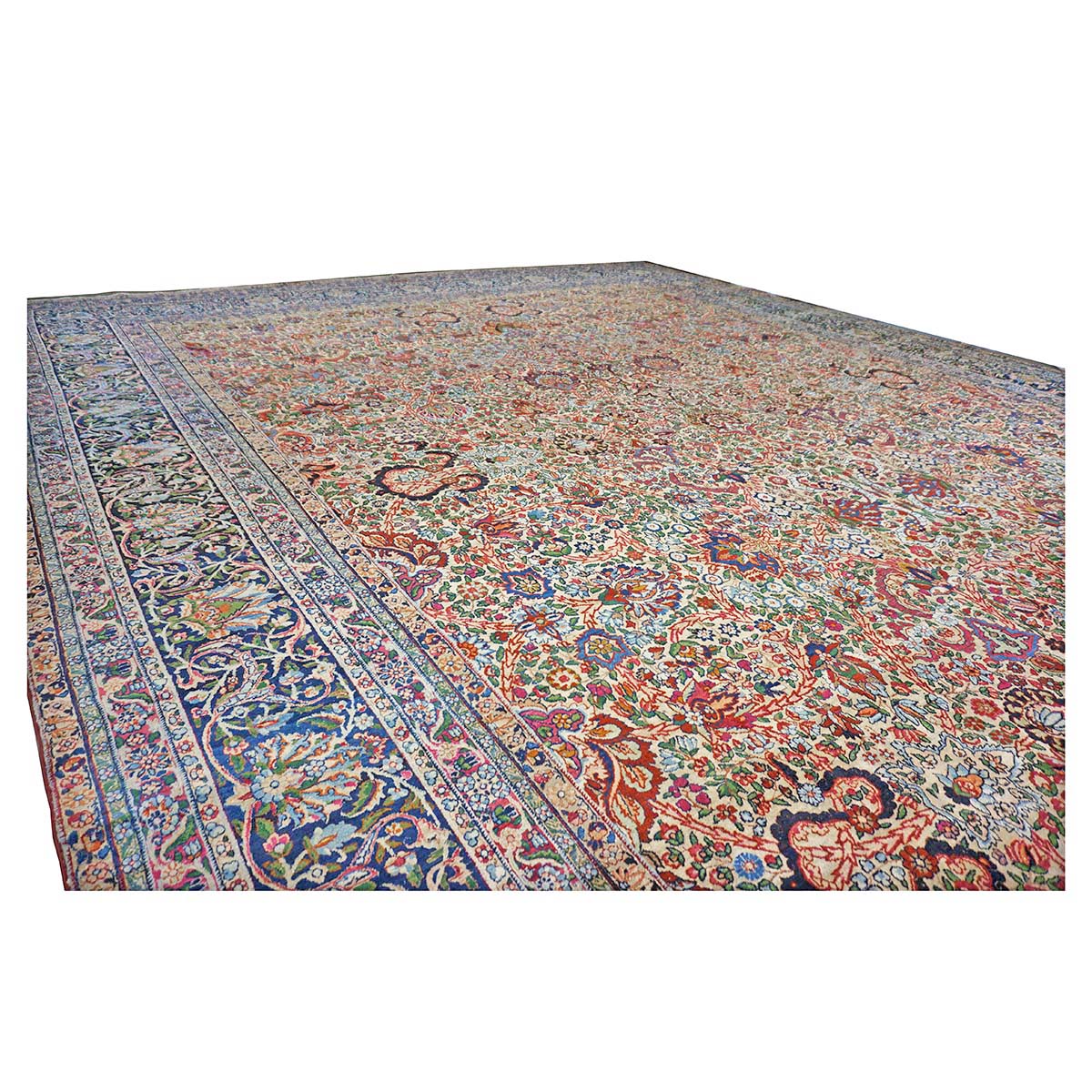 Antique Persian Kerman Lavar Wool 14x22 Ivory & Multicolored Handmade Oversized Area Rug #1144363