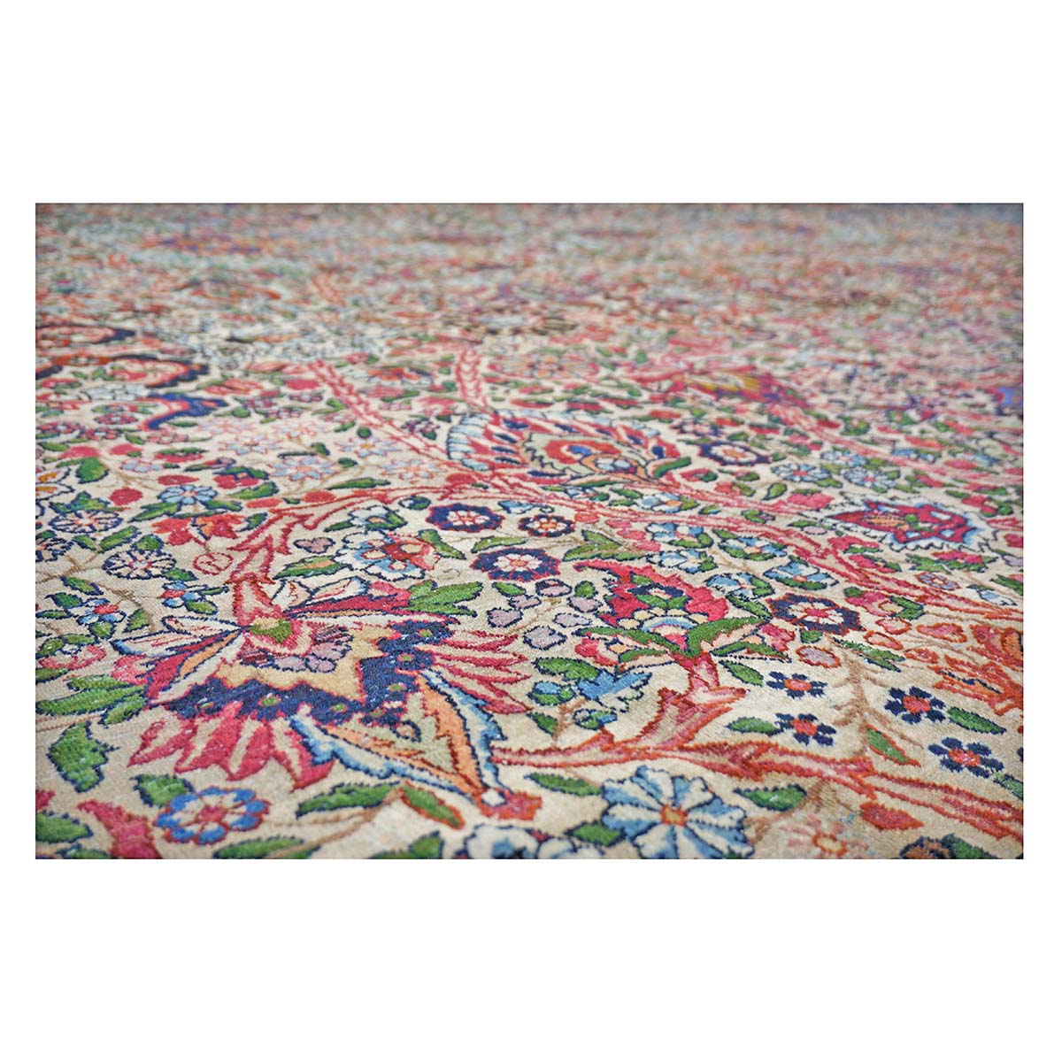 Antique Persian Kerman Lavar Wool 14x22 Ivory & Multicolored Handmade Oversized Area Rug #1144363