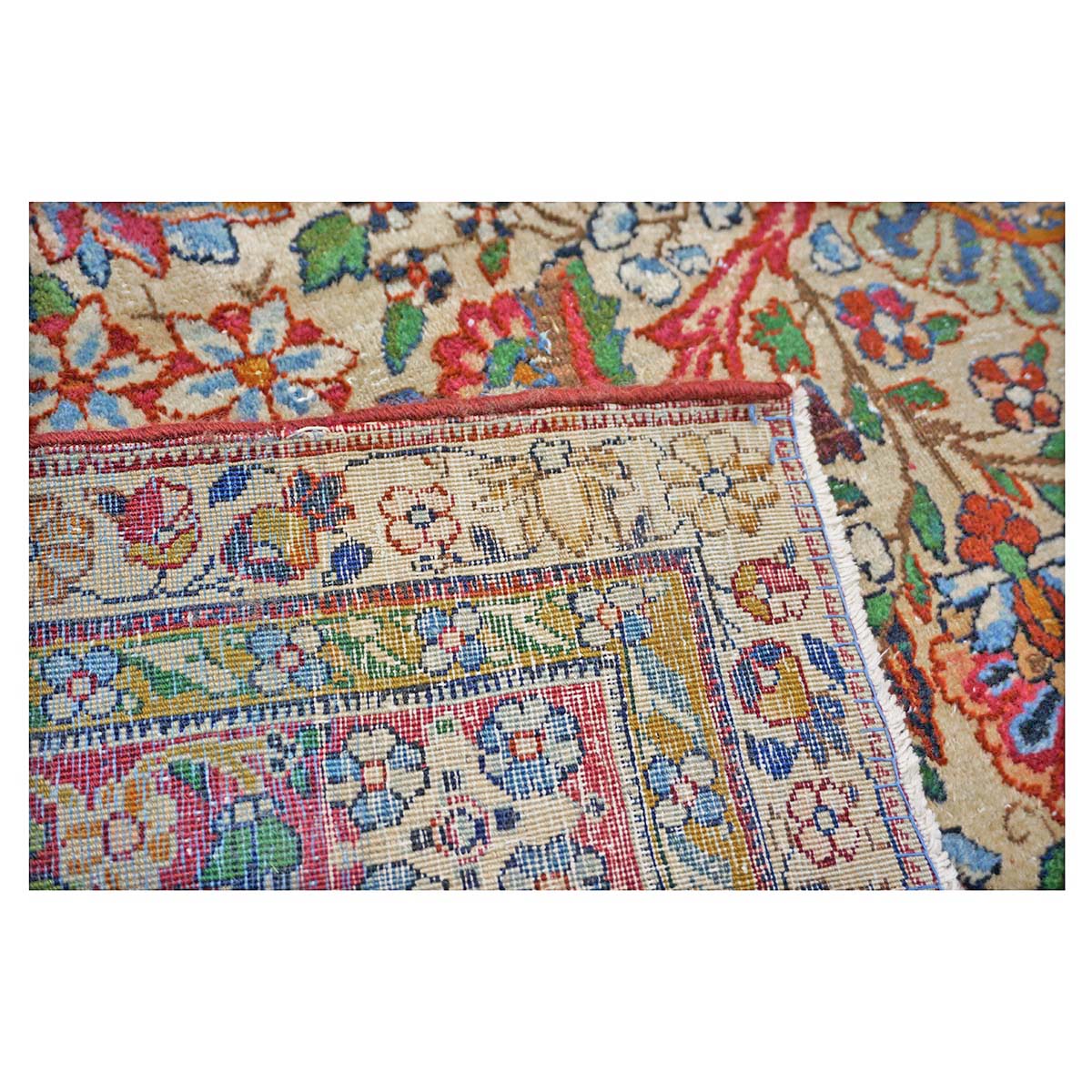 Antique Persian Kerman Lavar Wool 14x22 Ivory & Multicolored Handmade Oversized Area Rug #1144363
