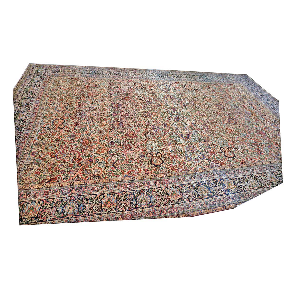 Antique Persian Kerman Lavar Wool 14x22 Ivory & Multicolored Handmade Oversized Area Rug #1144363