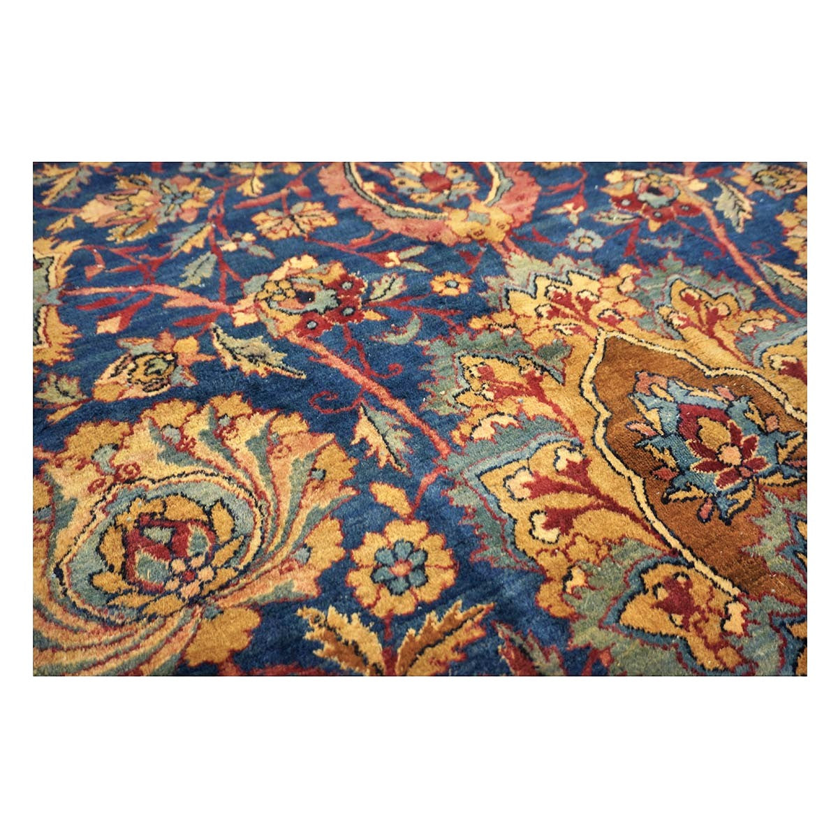 Antique Persian Yazd Wool 13x24 Blue & Camel Handmade Oversized Area Rug #1144721