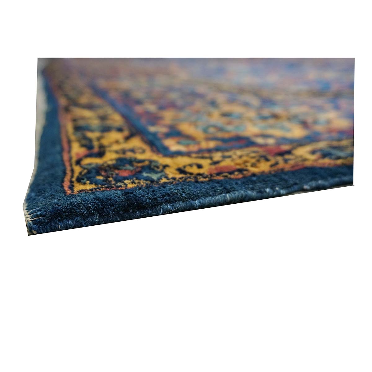 Antique Persian Yazd Wool 13x24 Blue & Camel Handmade Oversized Area Rug #1144721