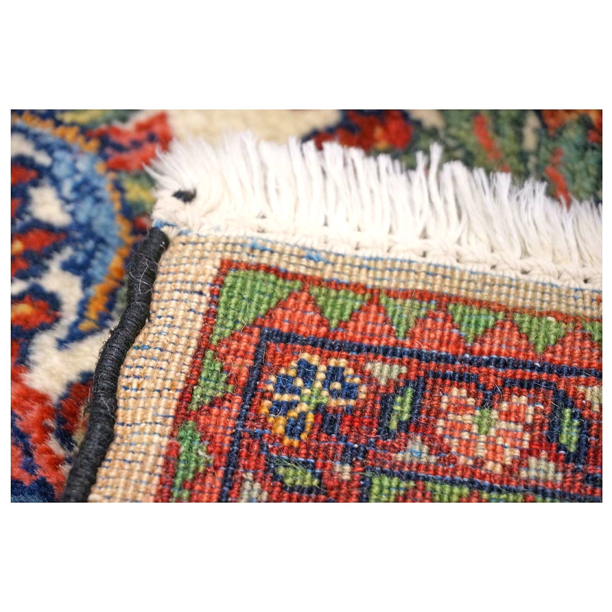 Antique Persian Sarouk Wool 4x7 Ivory, Red & Blue Handmade Area Rug  #1144726