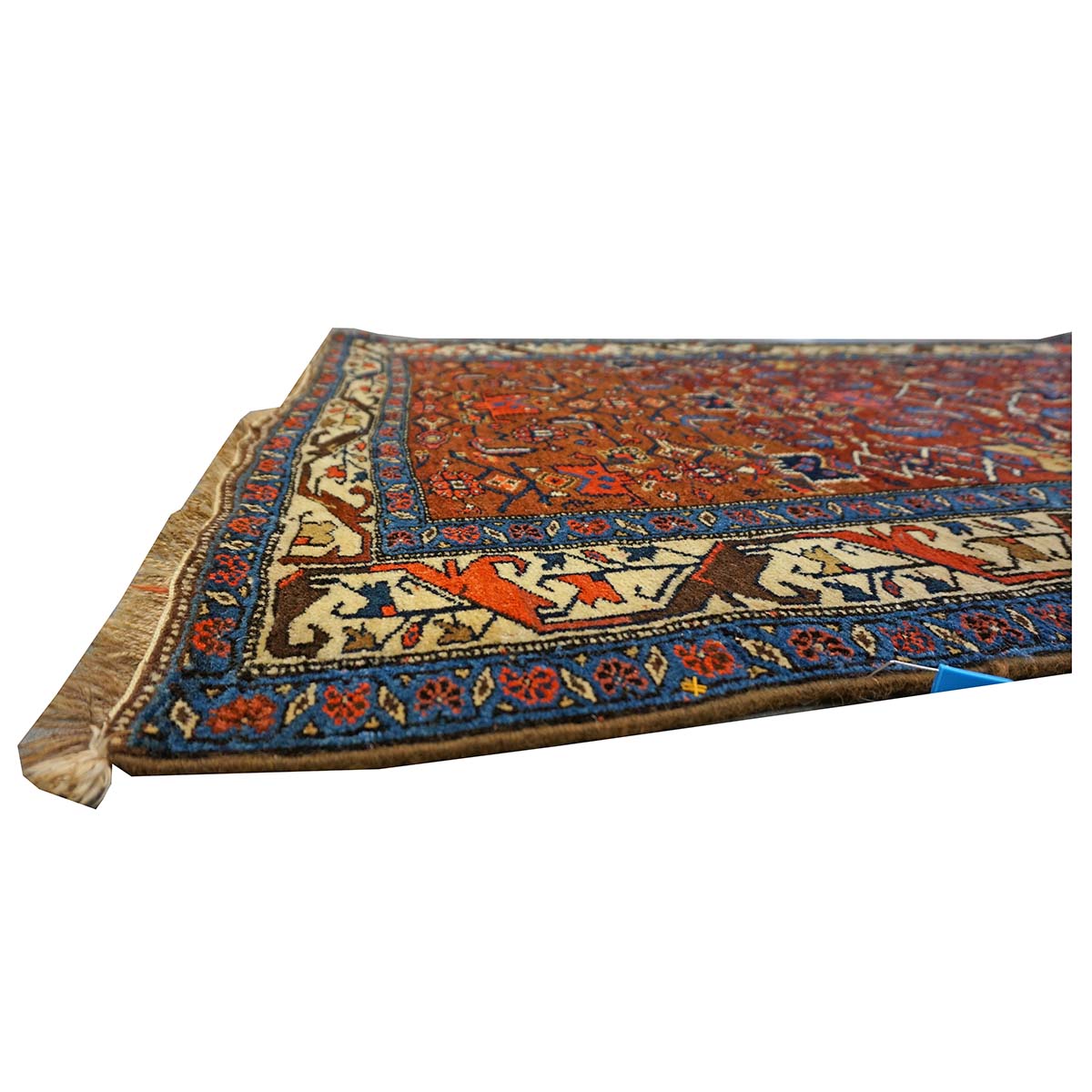 Antique Persian Bijar Wool 4x16 Red, Blue & Ivory Handmade Gallery Rug #1144728