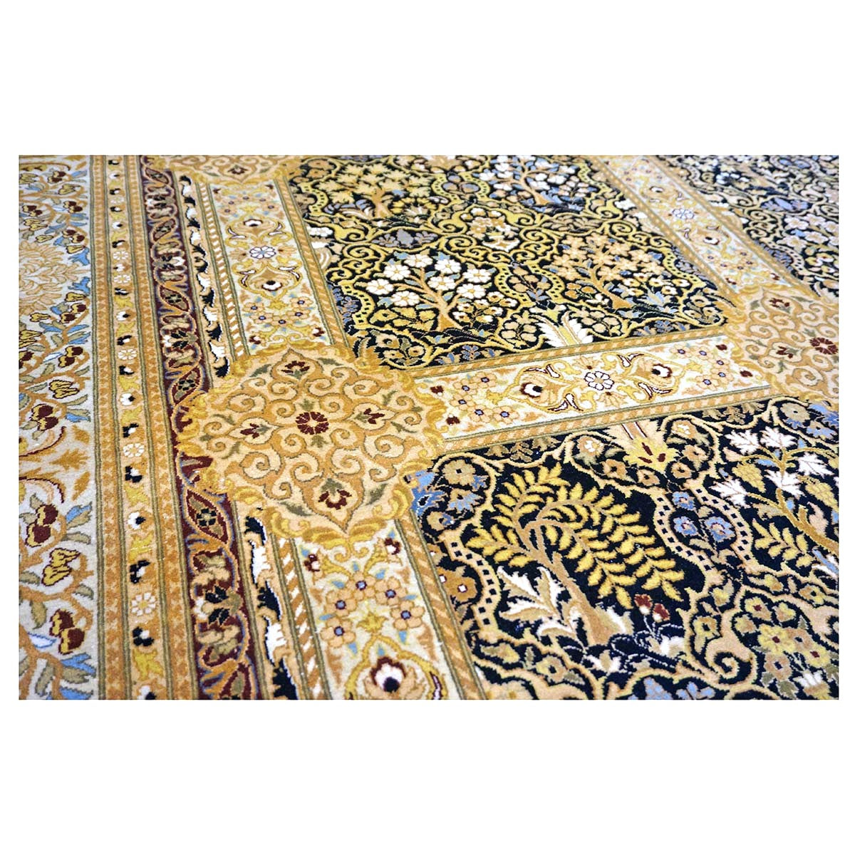Vintage Pakistani Tabriz Wool 12x15 Ivory, Black & Gold Handmade Area Rug #1144730