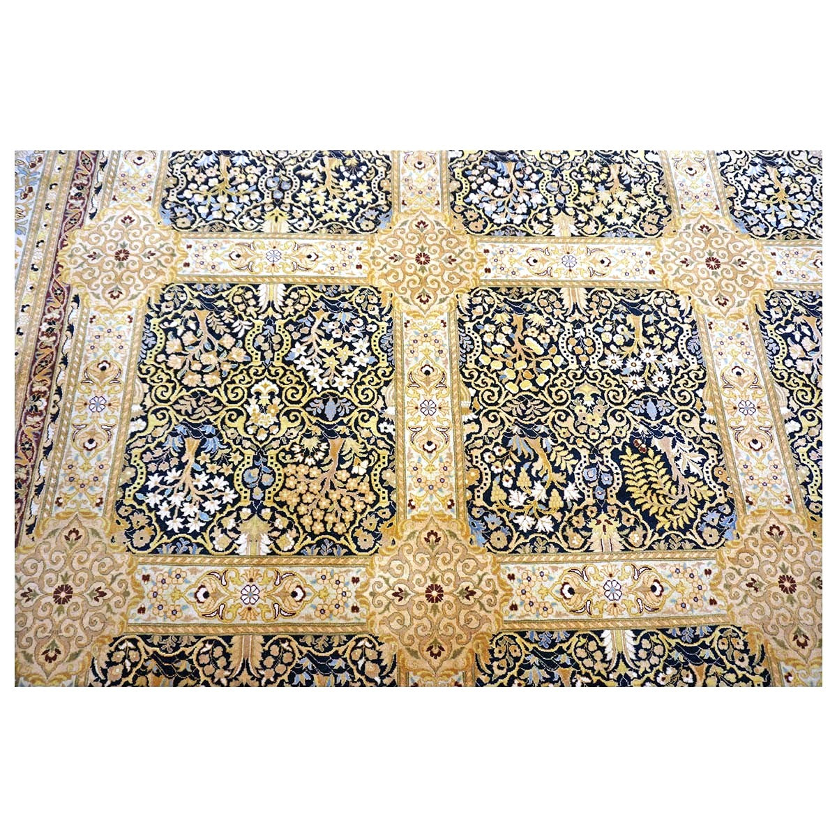 Vintage Pakistani Tabriz Wool 12x15 Ivory, Black & Gold Handmade Area Rug #1144730