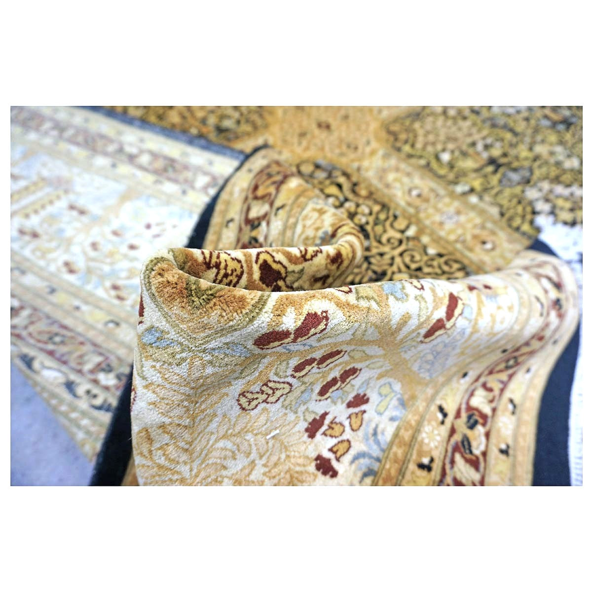 Vintage Pakistani Tabriz Wool 12x15 Ivory, Black & Gold Handmade Area Rug #1144730