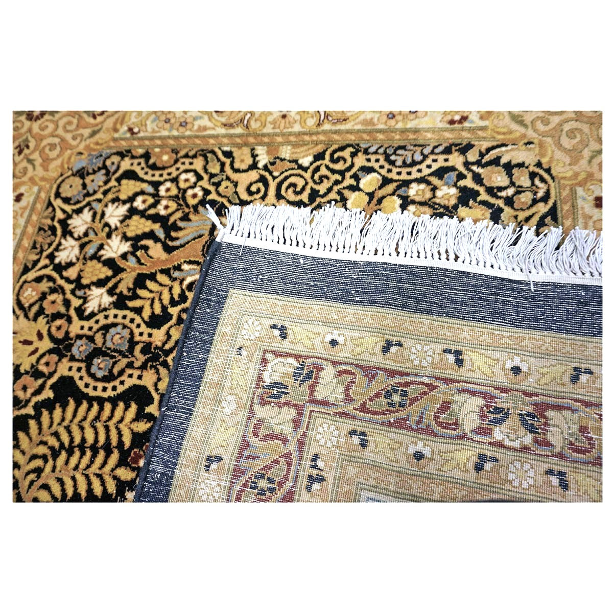 Vintage Pakistani Tabriz Wool 12x15 Ivory, Black & Gold Handmade Area Rug #1144730