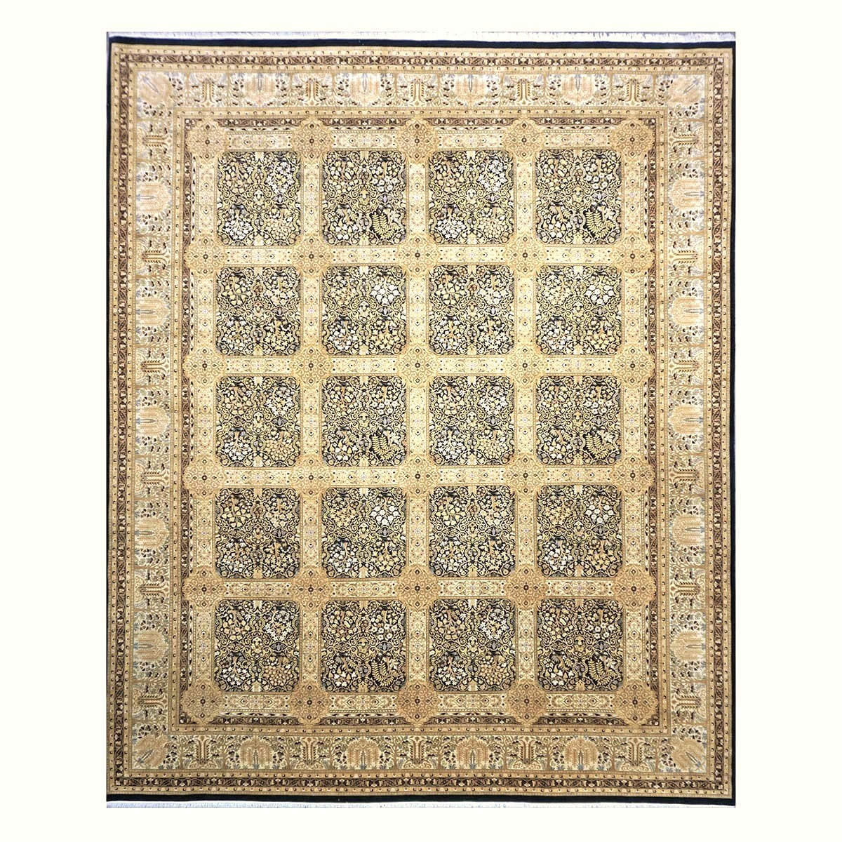 Vintage Pakistani Tabriz Wool 12x15 Ivory, Black & Gold Handmade Area Rug #1144730