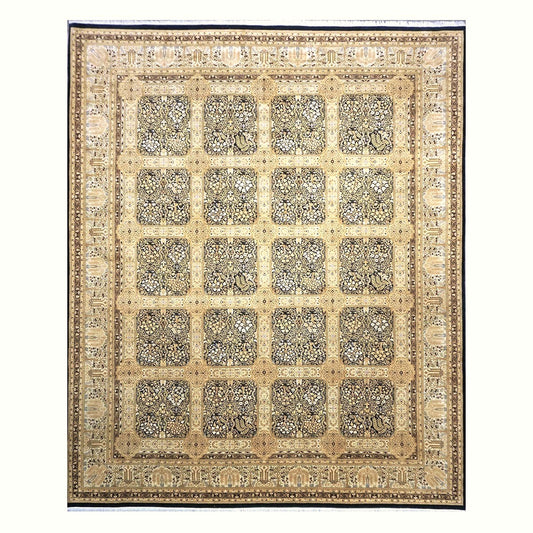Vintage Pakistani Tabriz Wool 12x15 Ivory, Black & Gold Handmade Area Rug #1144730