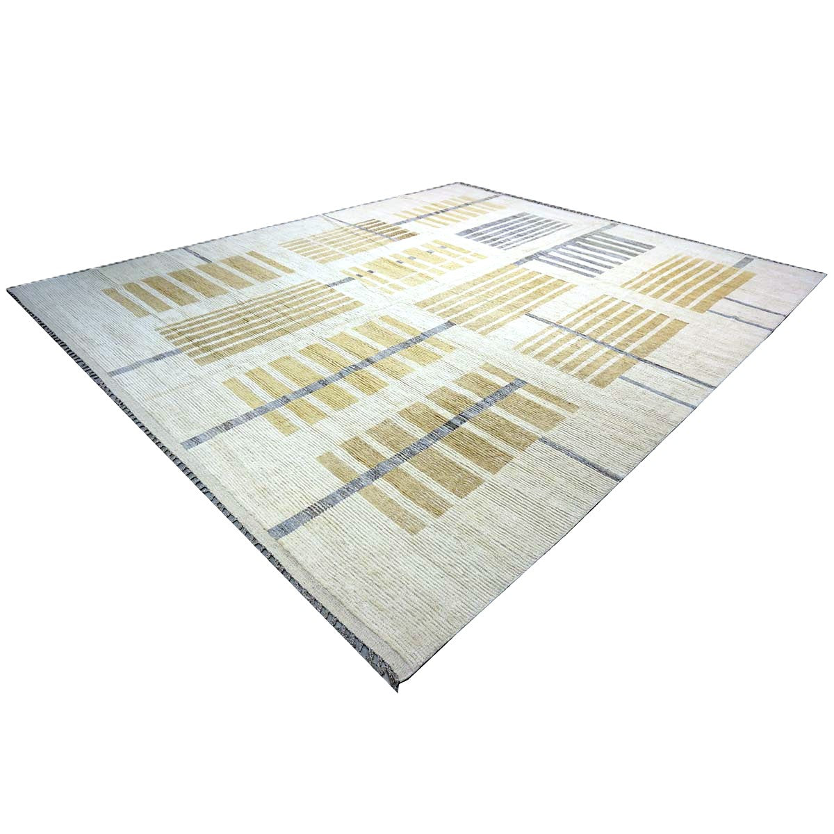 Afghan Tribal Mid-Modern Wool 13x16 Ivory & Tan Handmade Area Rug #1144733