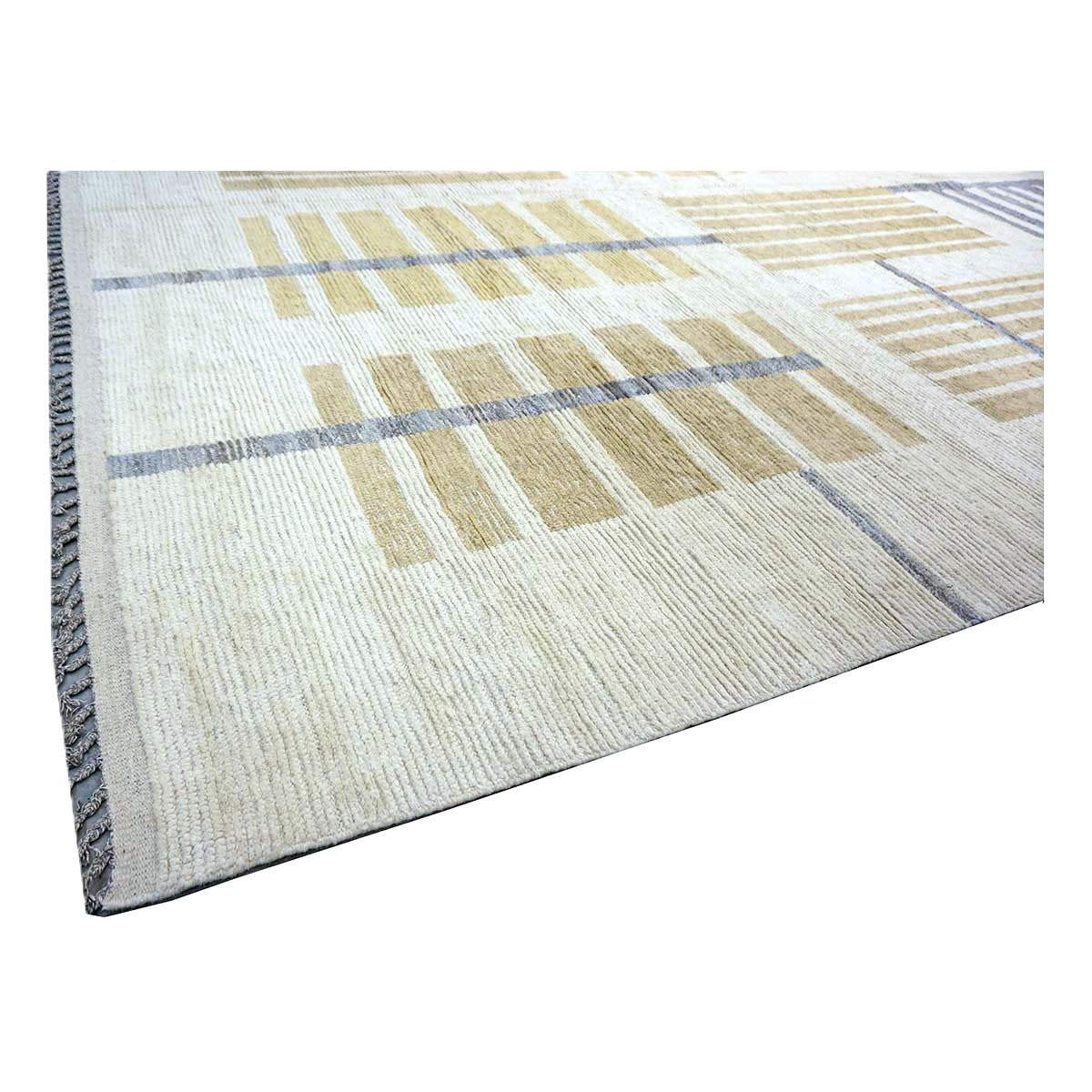 Afghan Tribal Mid-Modern Wool 13x16 Ivory & Tan Handmade Area Rug #1144733