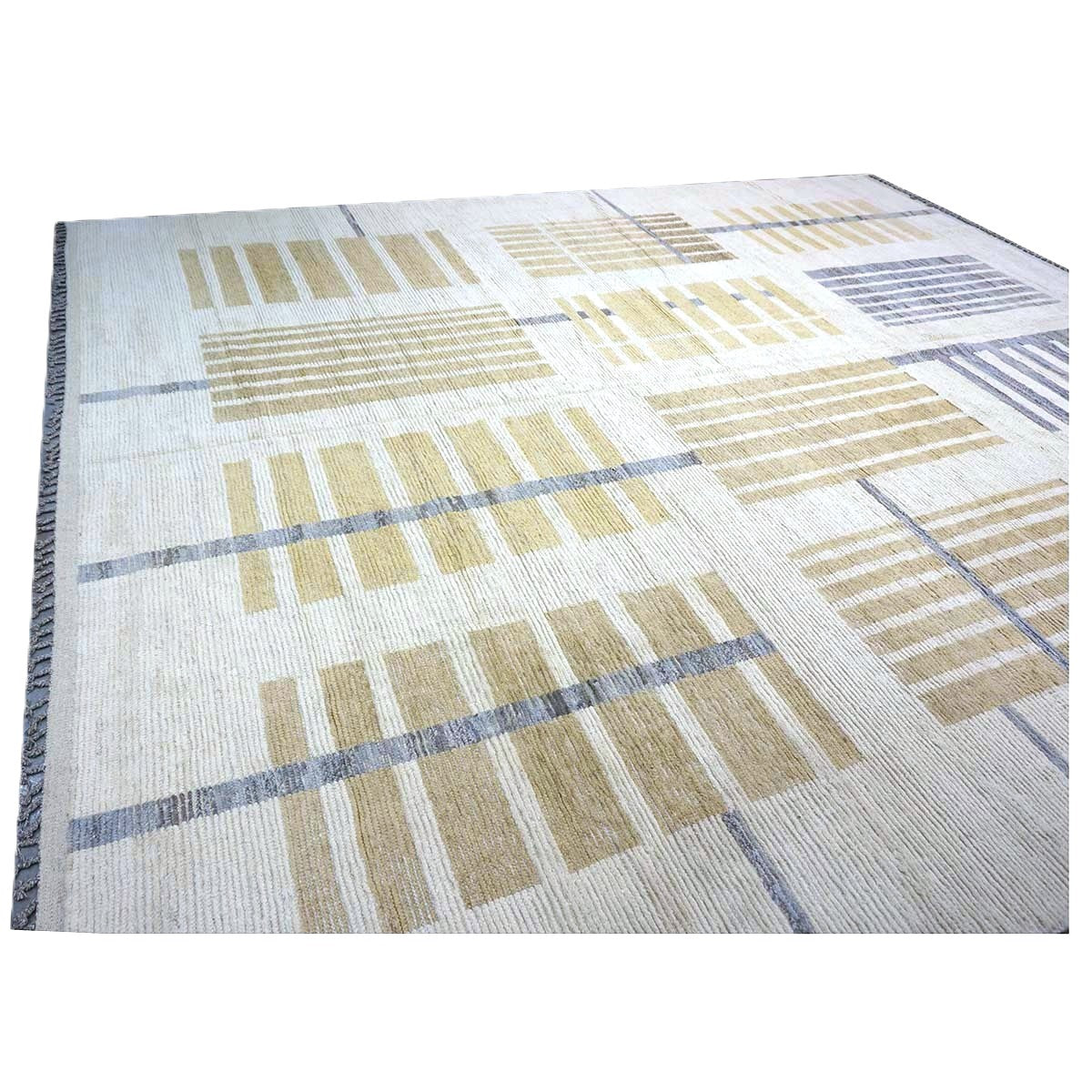 Afghan Tribal Mid-Modern Wool 13x16 Ivory & Tan Handmade Area Rug #1144733