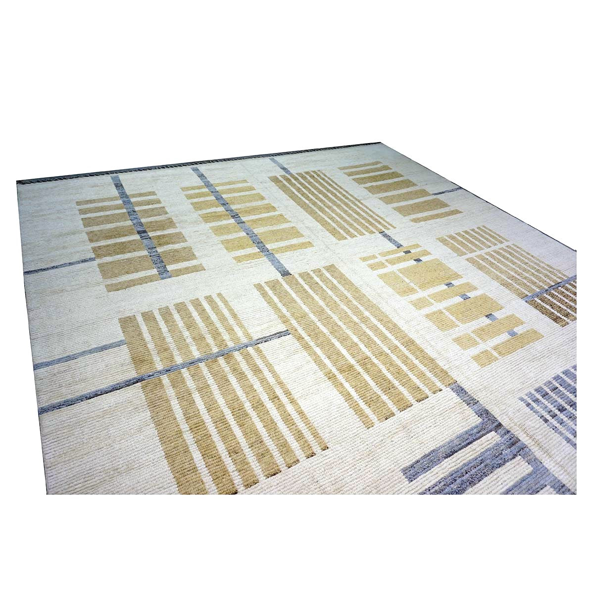 Afghan Tribal Mid-Modern Wool 13x16 Ivory & Tan Handmade Area Rug #1144733