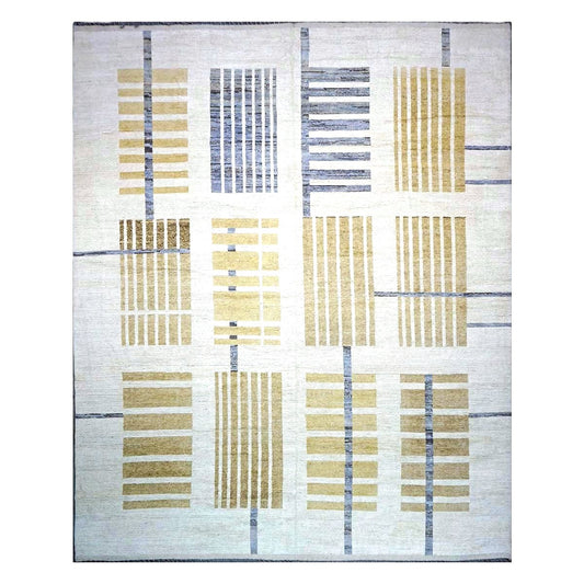 Afghan Tribal Mid-Modern Wool 13x16 Ivory & Tan Handmade Area Rug #1144733
