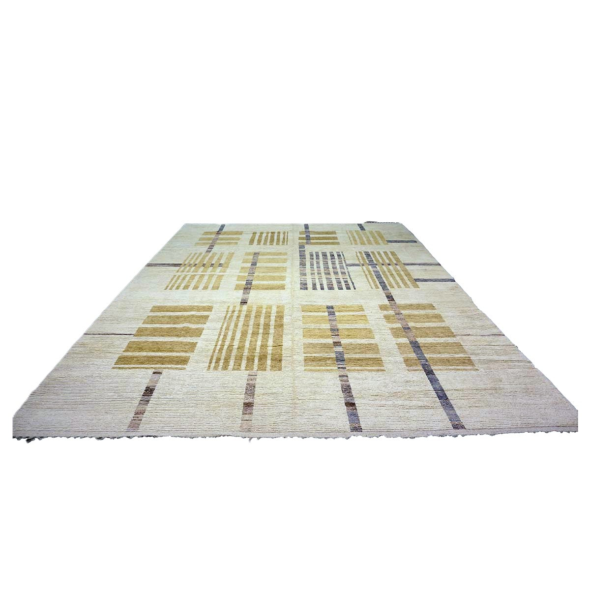 Afghan Tribal Mid-Modern Wool 13x16 Ivory & Tan Handmade Area Rug #1144733