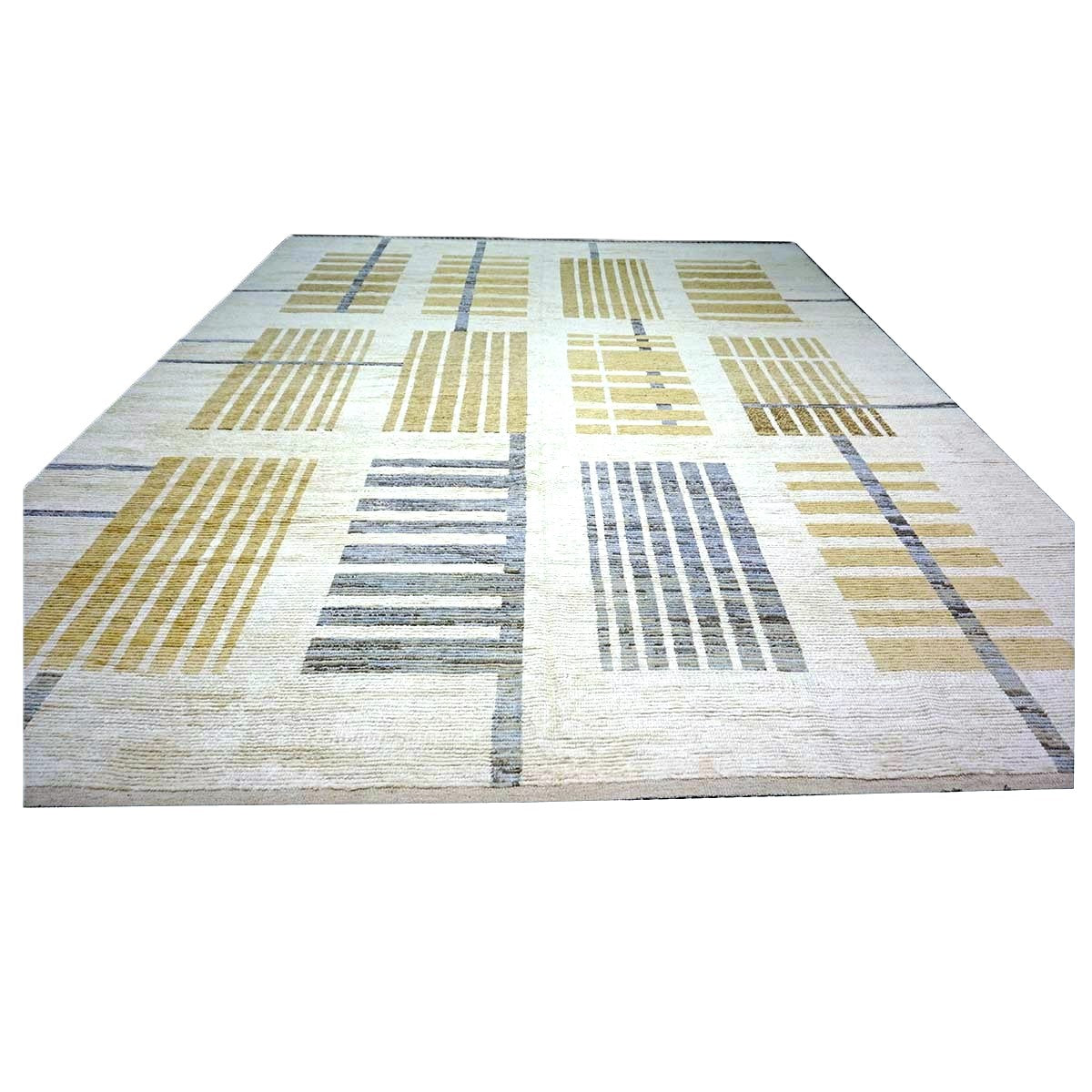 Afghan Tribal Mid-Modern Wool 13x16 Ivory & Tan Handmade Area Rug #1144733