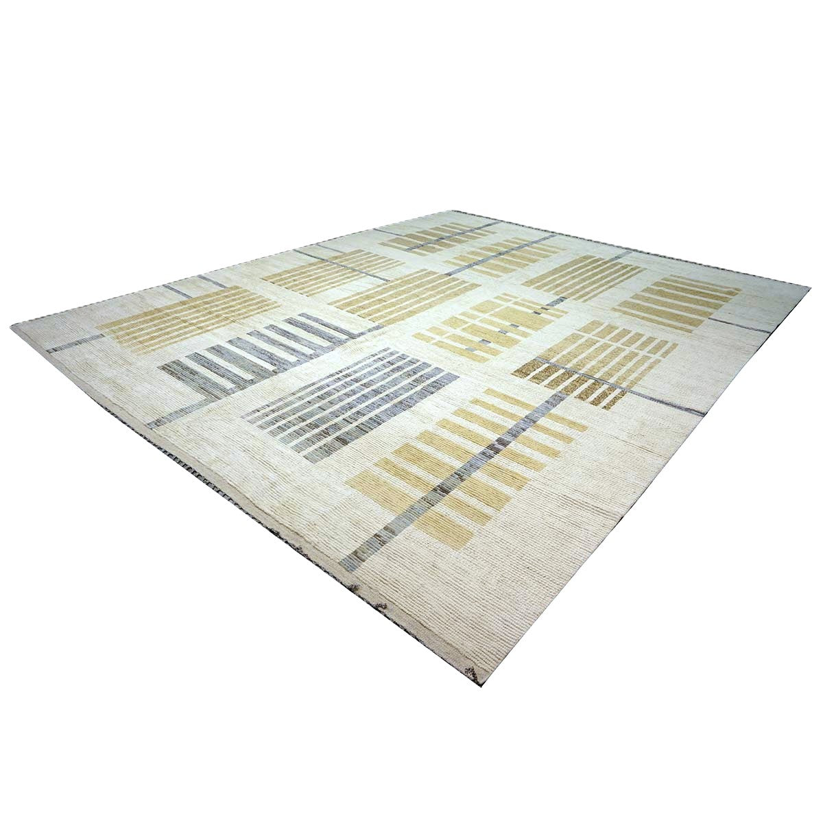 Afghan Tribal Mid-Modern Wool 13x16 Ivory & Tan Handmade Area Rug #1144733